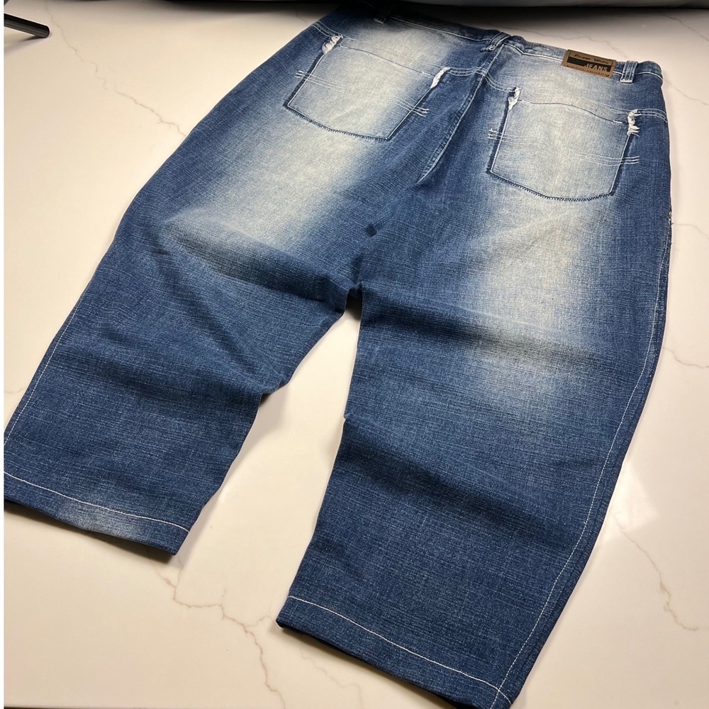 Russo Jeans Baggy Denim Shorts Mens Blue Faded Wide Leg Y2K Size 42